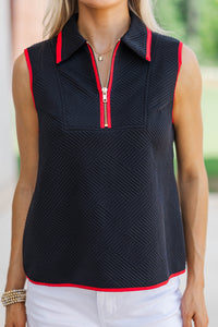 Beautiful On You Black Textured Collared Top