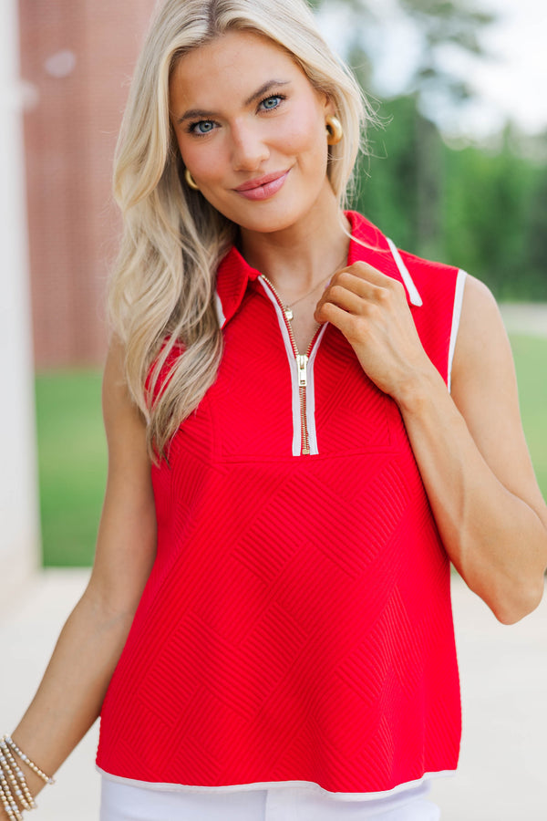 Beautiful On You Red Textured Collared Top