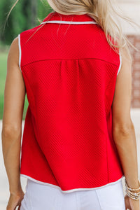 Beautiful On You Red Textured Collared Top