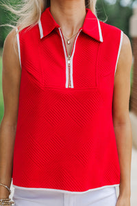 Beautiful On You Red Textured Collared Top