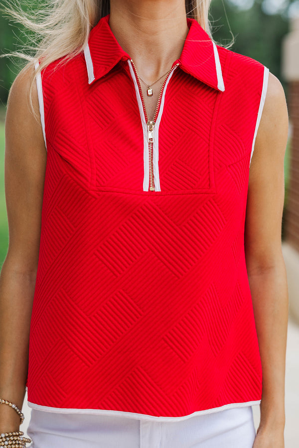 Beautiful On You Red Textured Collared Top
