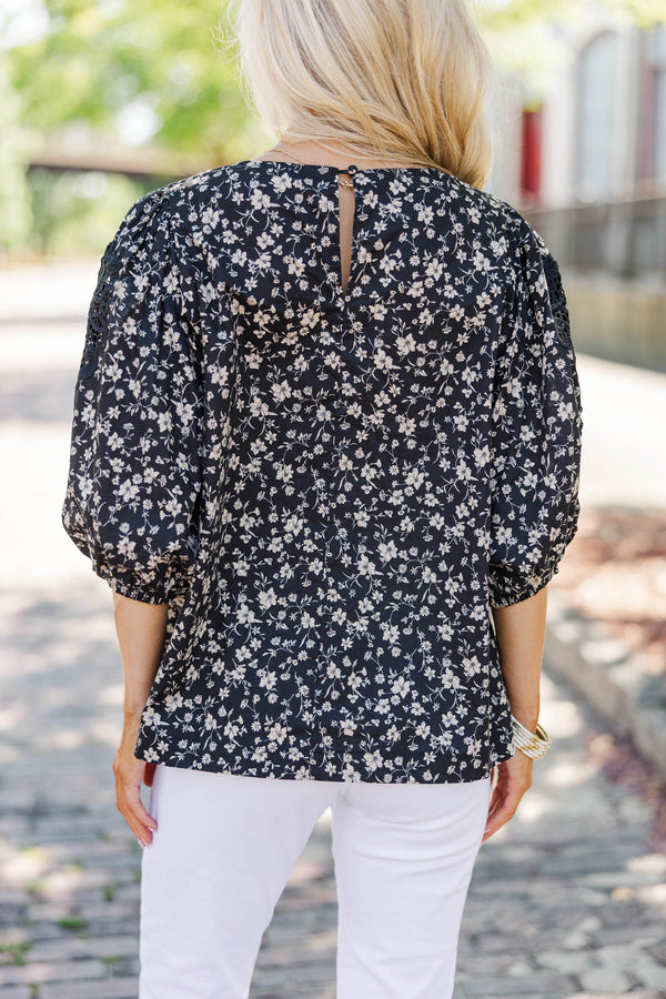 Wildest Dreams Black Ditsy Floral Blouse