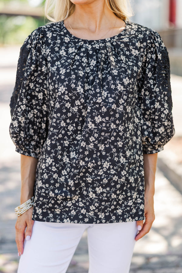Wildest Dreams Black Ditsy Floral Blouse