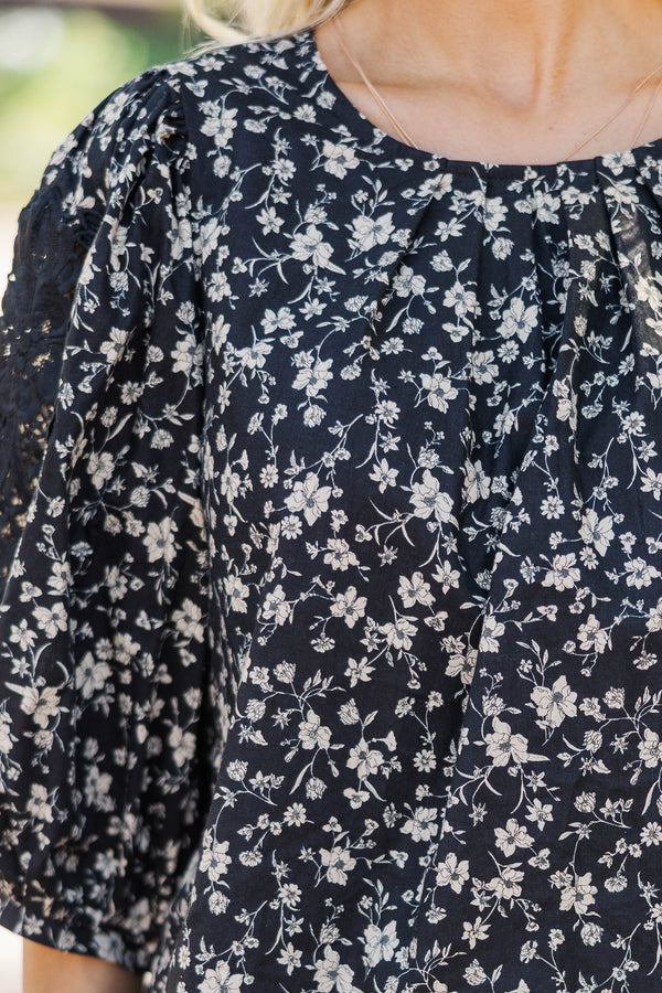 Wildest Dreams Black Ditsy Floral Blouse