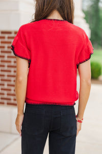 Fourth Quarter Feels Red Sleeveless Sweater