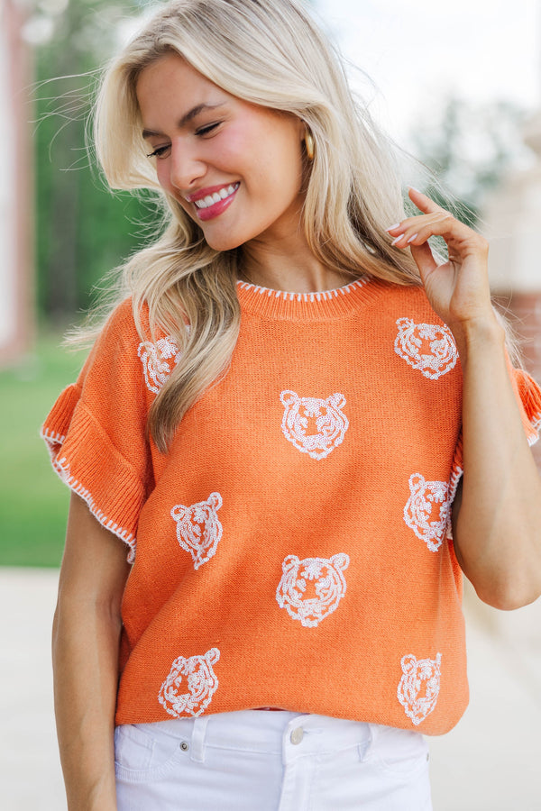 Fourth Quarter Feels Orange Sleeveless Sweater