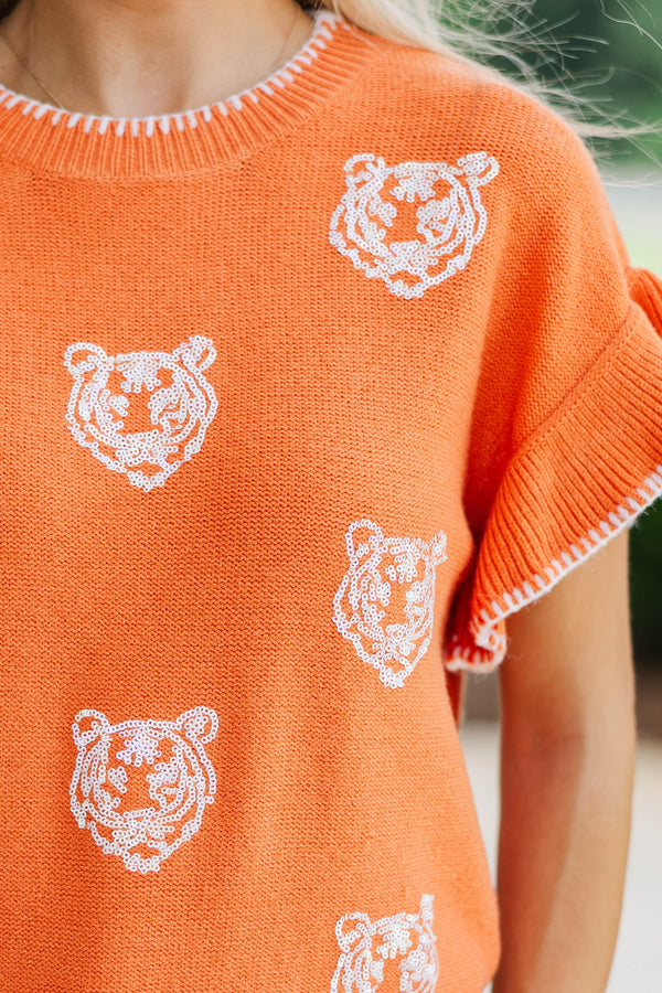 Fourth Quarter Feels Orange Sleeveless Sweater