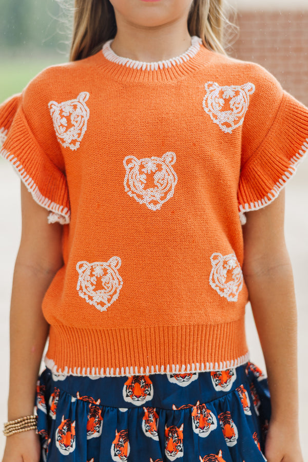 Girls: Fourth Quarter Feels Orange Sleeveless Sweater