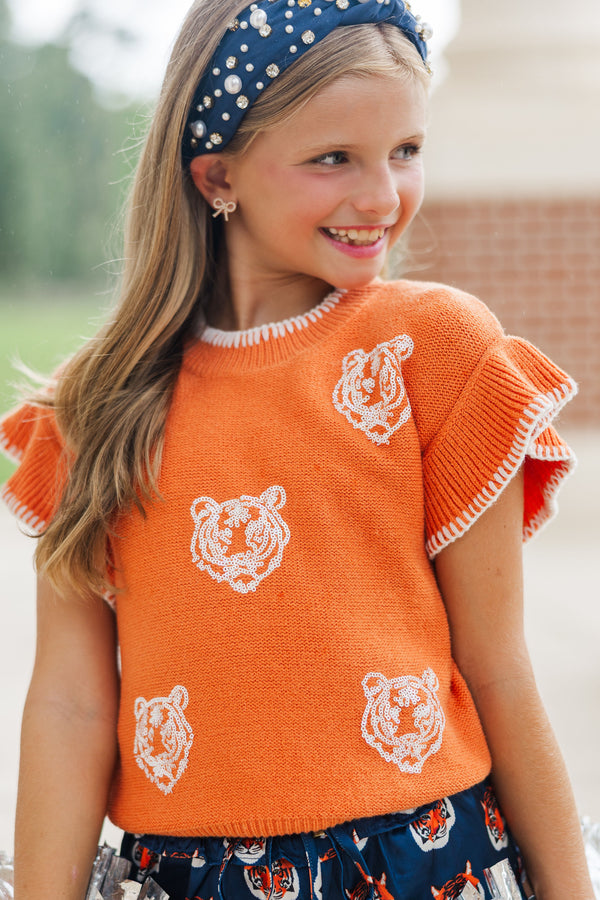 Girls: Fourth Quarter Feels Orange Sleeveless Sweater