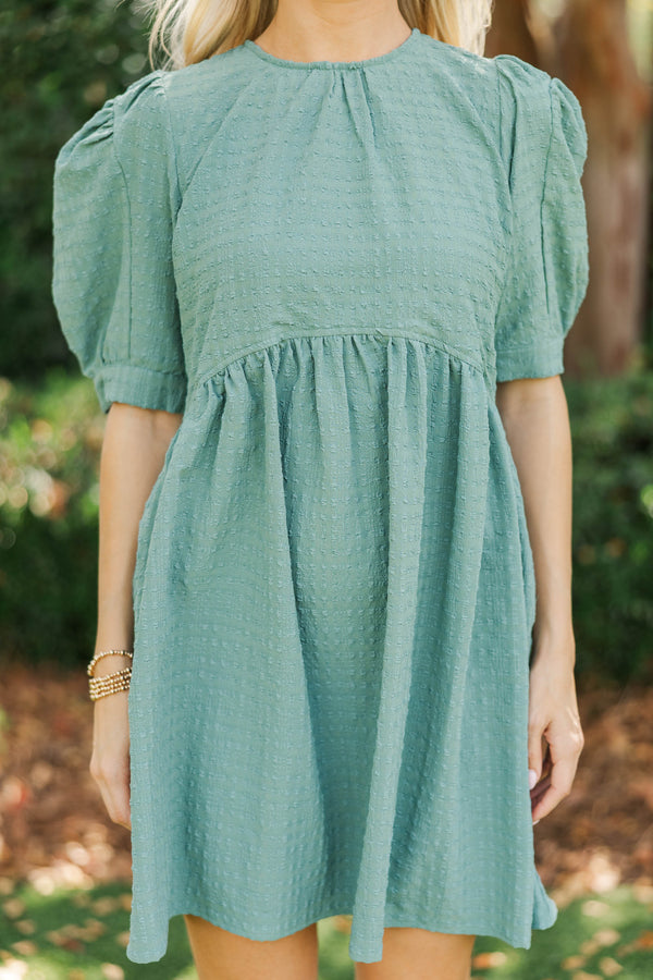 Oh So Thankful Babydoll Teal Textured Babydoll Dress