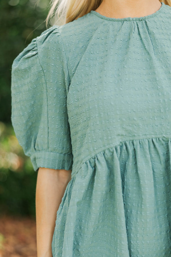 Oh So Thankful Babydoll Teal Textured Babydoll Dress