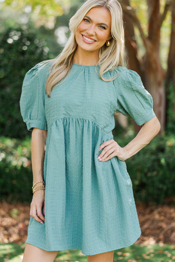 Oh So Thankful Babydoll Teal Textured Babydoll Dress