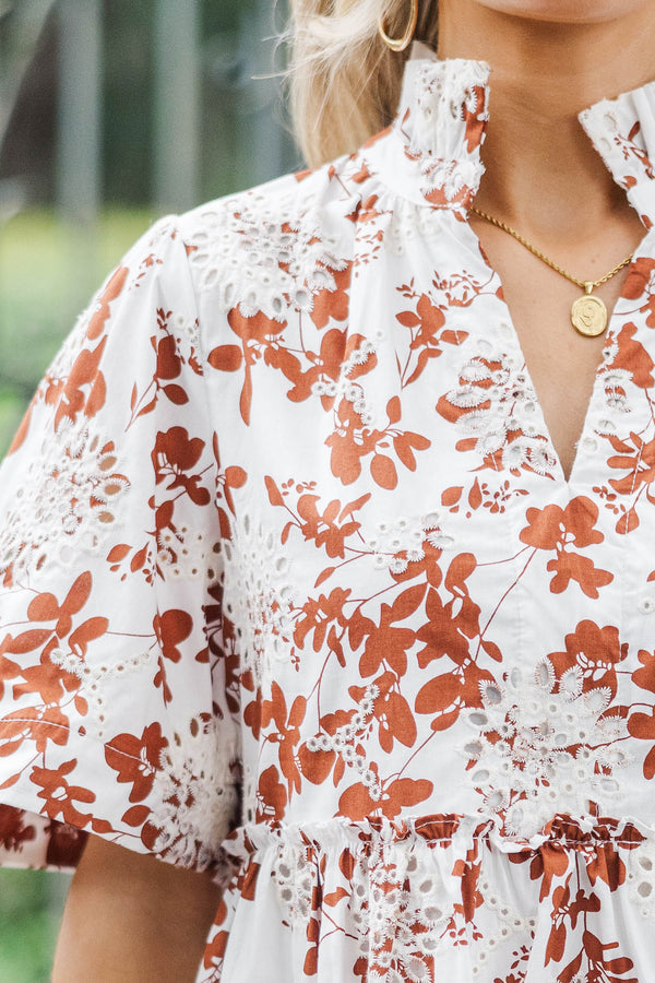 Feeling Your Best Rust Eyelet Dress