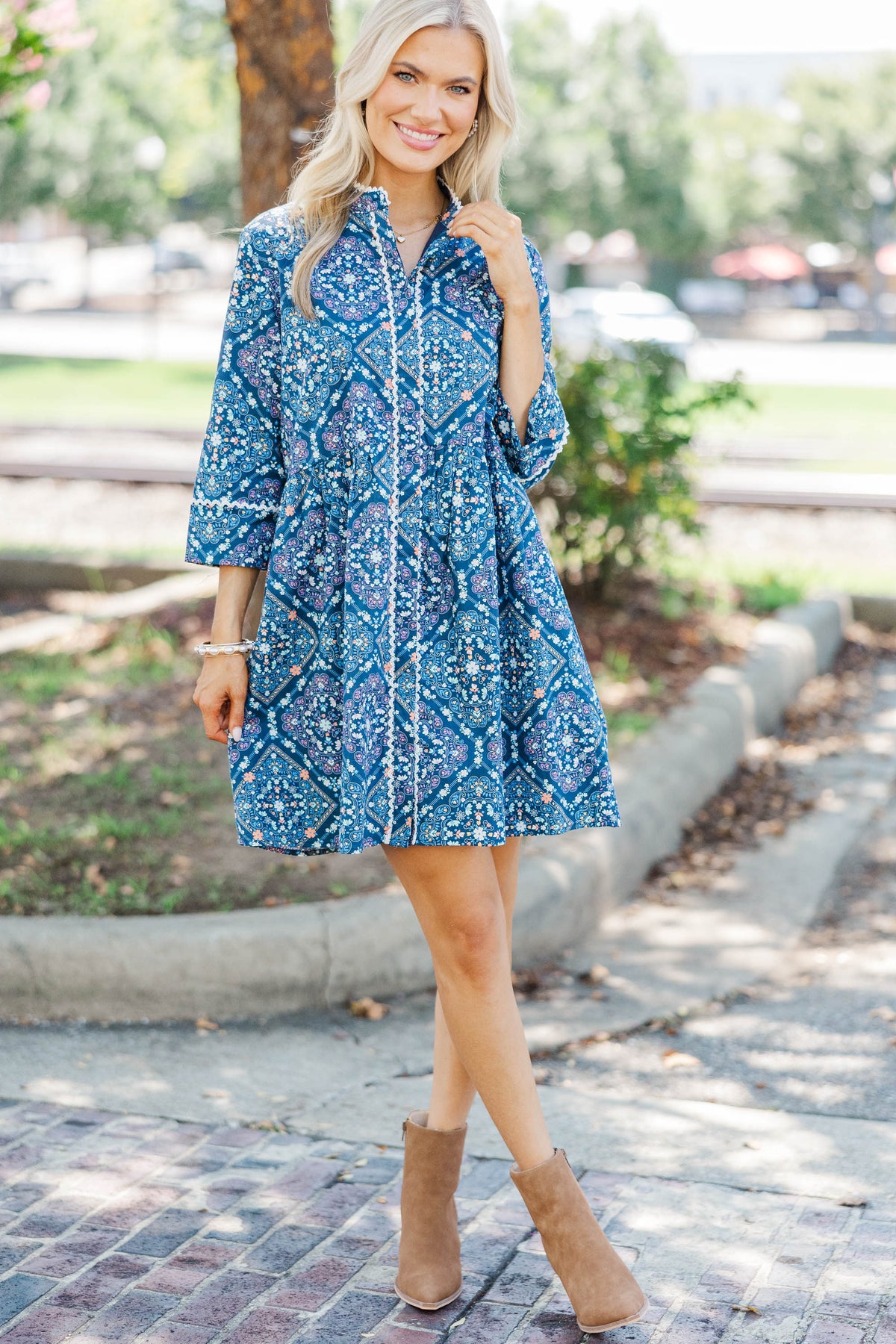 Always The One Navy Medallion Shift Dress – Shop the Mint