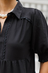 Velvet Skies Black Tiered Midi Dress