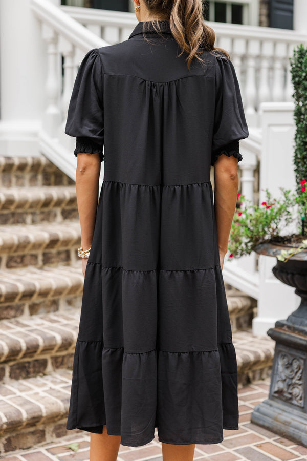 Velvet Skies Black Tiered Midi Dress
