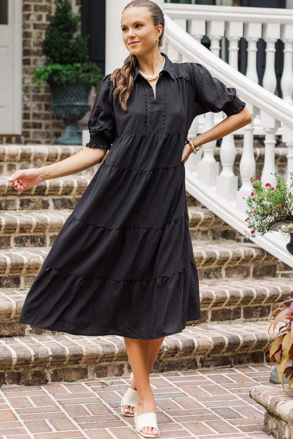 Velvet Skies Black Tiered Midi Dress – Shop the Mint