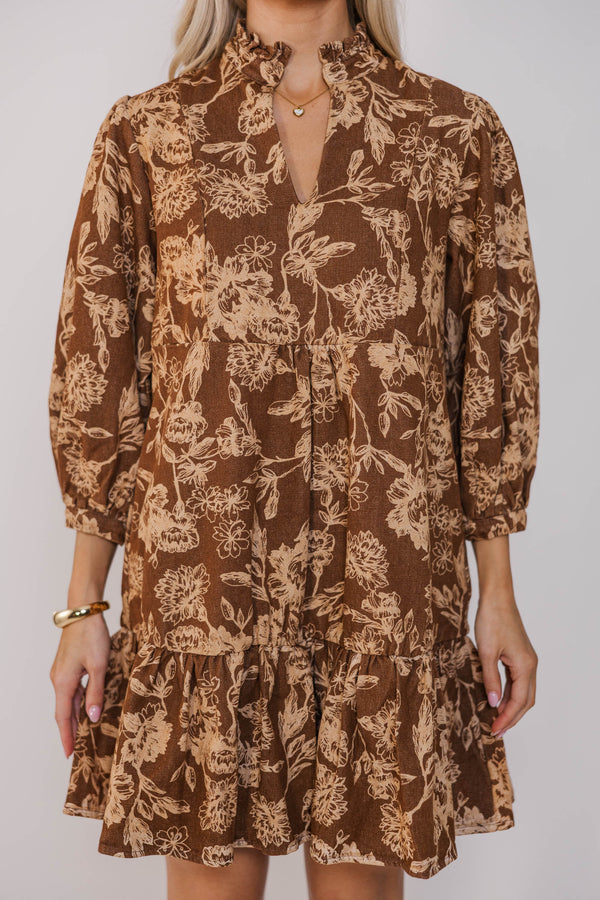 Free To Be Brown Floral Babydoll Dress