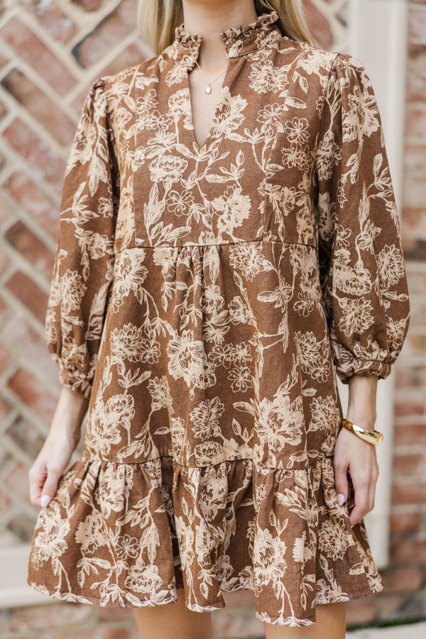 Free To Be Brown Floral Babydoll Dress