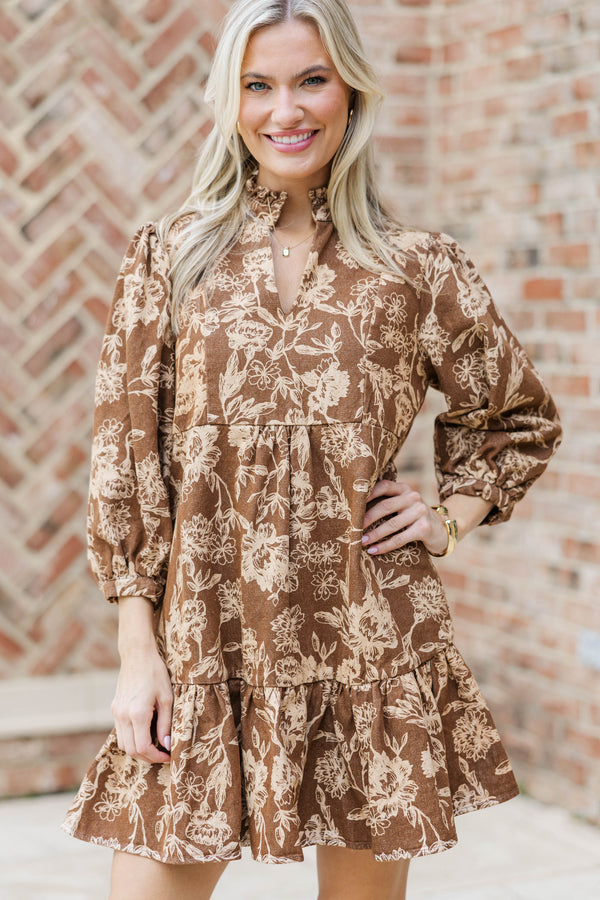 Free To Be Brown Floral Babydoll Dress