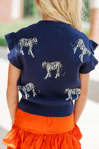 Girls: Huddle Up Navy Tiger Sweater