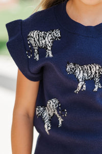 Girls: Huddle Up Navy Tiger Sweater