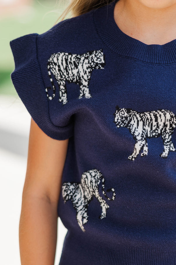 Girls: Huddle Up Navy Tiger Sweater