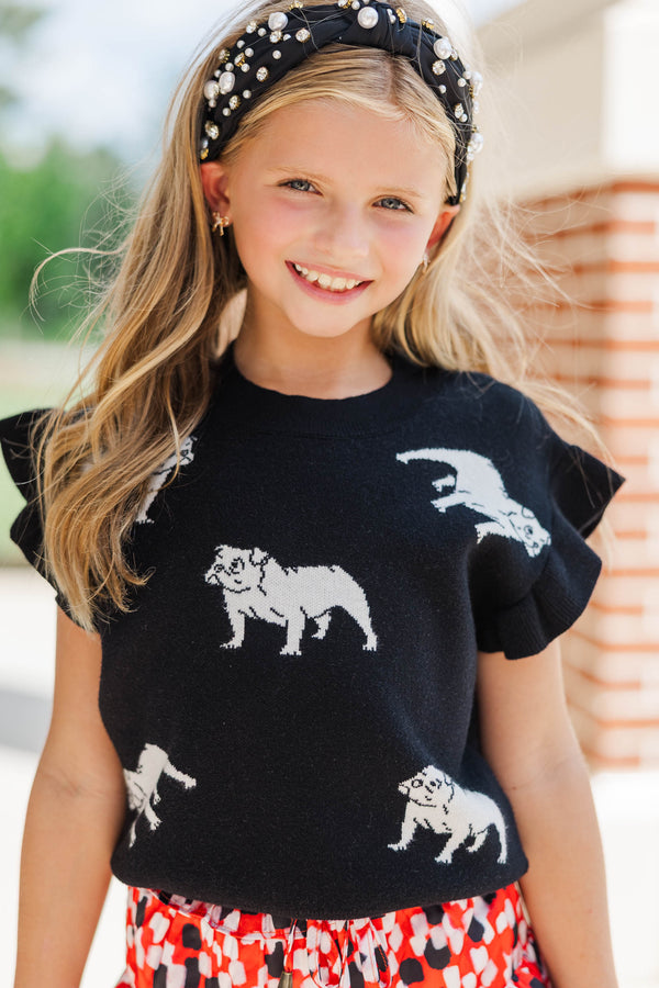 Girls: Huddle Up Black Bulldog Sweater