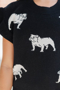 Girls: Huddle Up Black Bulldog Sweater