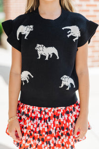 Girls: Huddle Up Black Bulldog Sweater