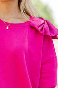 The Bright Side Fuchsia Bow Sweater
