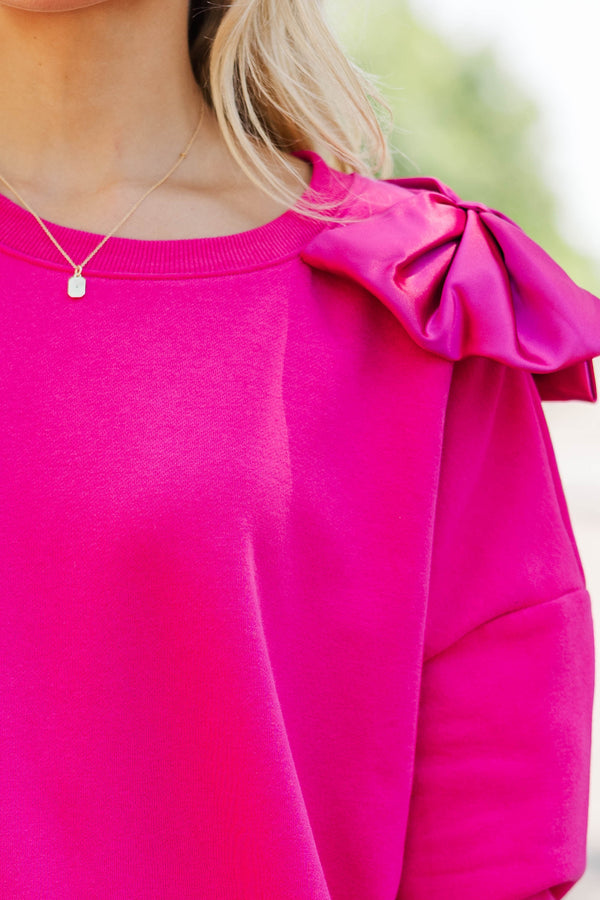 The Bright Side Fuchsia Bow Sweater