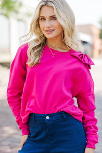 The Bright Side Fuchsia Bow Sweater