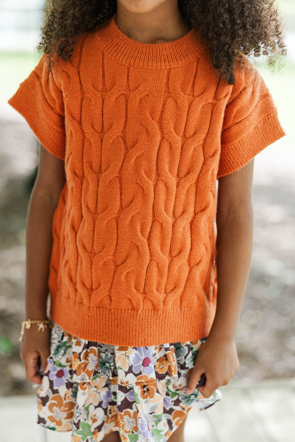 Girls: What You Need To Know Rust Orange Cable Knit Sweater