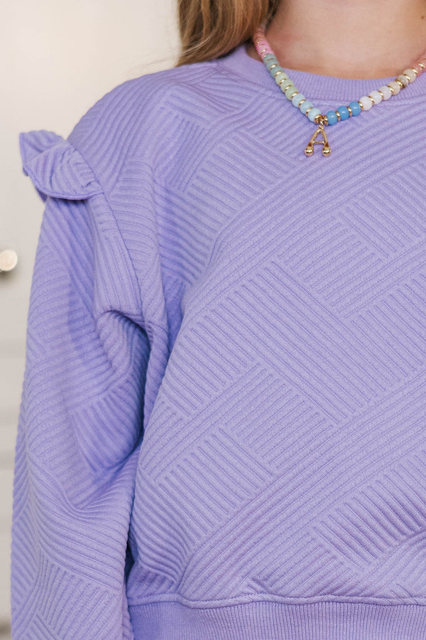Girls: Out For A Walk Lavender Textured Ruffle Top