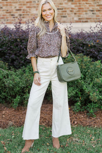 Keep It Up Brown Paisley Ruffled Blouse