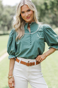 Keep It Up Green Ruffled Blouse