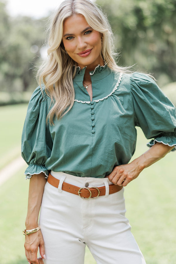 Keep It Up Green Ruffled Blouse