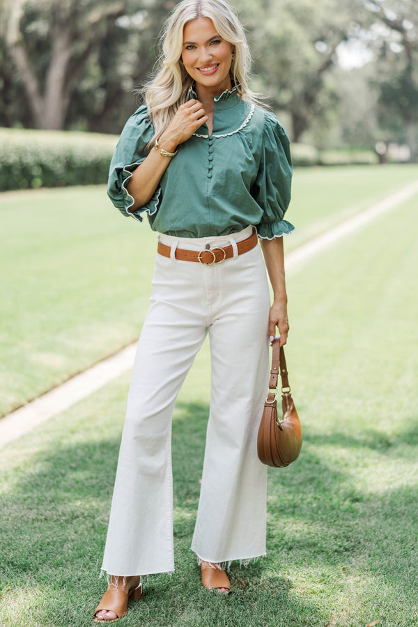 Keep It Up Green Ruffled Blouse