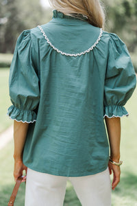 Keep It Up Green Ruffled Blouse