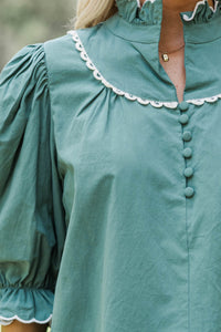 Keep It Up Green Ruffled Blouse