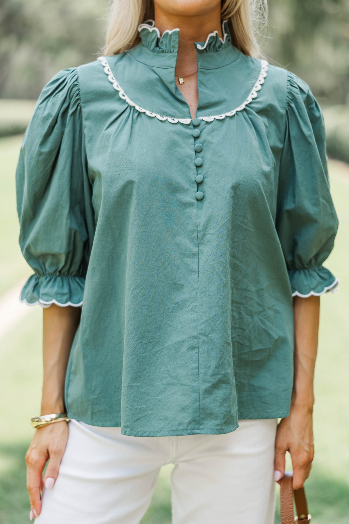 Keep It Up Green Ruffled Blouse – Shop the Mint