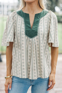 Just A Theory Cream Ditsy Floral Cotton Blouse