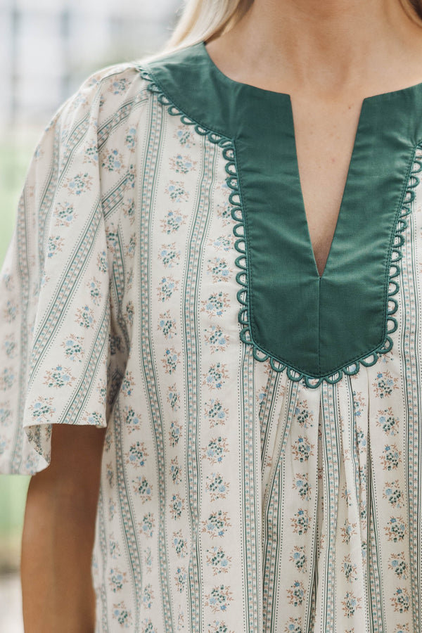 Just A Theory Cream Ditsy Floral Cotton Blouse