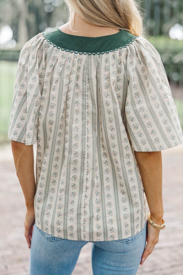 Just A Theory Cream Ditsy Floral Cotton Blouse