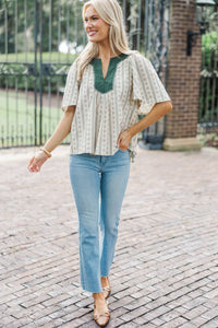 Just A Theory Cream Ditsy Floral Cotton Blouse