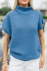 Return To It Navy Blue Short Sleeve Sweater