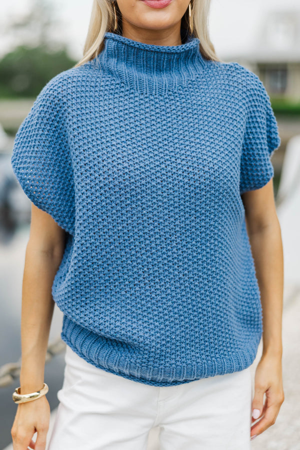 Return To It Navy Blue Short Sleeve Sweater