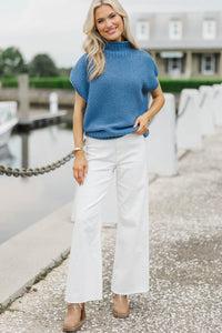 Return To It Navy Blue Short Sleeve Sweater