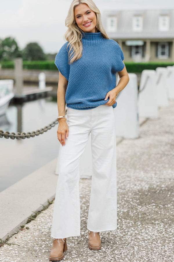 Return To It Navy Blue Short Sleeve Sweater